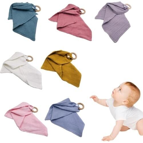 Baby Cotton Bibs Wooden Ring Pacifier Teether Saliva Towel Teething Chewing Soot