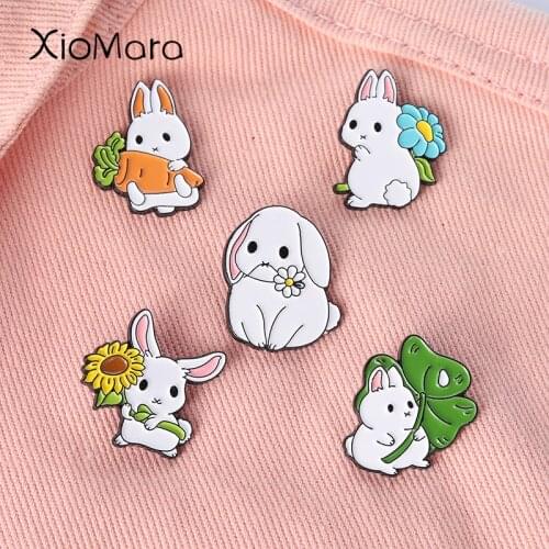 Bunny Enamel Pin Cute White Fat Bunny Brooches Badges for Backpacks Jackets Bags Hats Tops Cute Animal Lover Gift