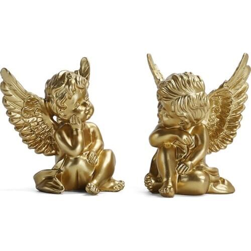 European style Creative Gold/ White Lovely Angel Resin Home Ornaments Crafts Exquisite Gift Cupid White Angel Statues Decoration