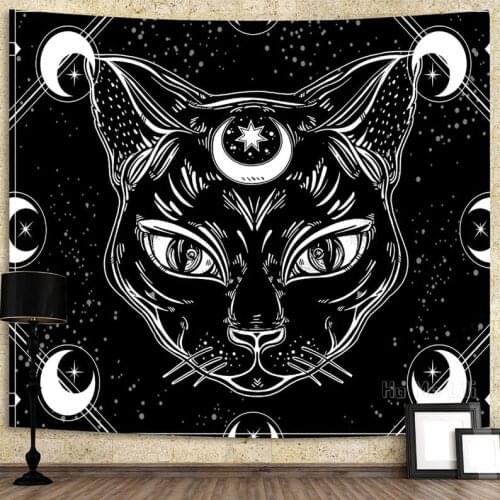 Moon Tapestry Cat Black Divination Wall Hanging Moon Picture On Wall Blanket Beach Towels