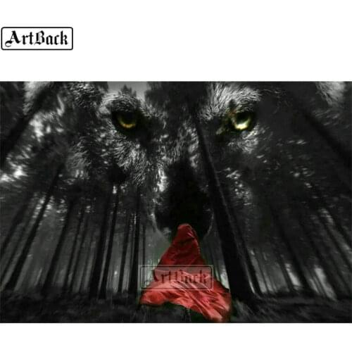 Full square 5d diy diamond painting wolf forest tree night icon crystal diamond mosaic animal embroidery crafts home decoration