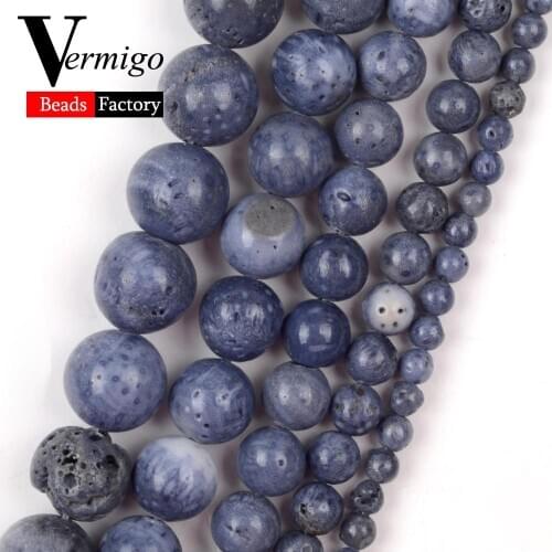 Natural Blue Coral Stone Round Loose Beads for Jewelry Making 4/6/8/10/12mm Minerals Beads Diy Needlework Bracelet Accessories