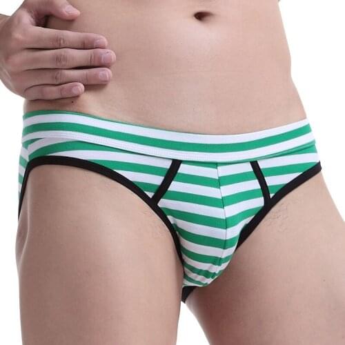 Mens Cotton Underwear Briefs Men U Convex Pouch Breathable Male Striped Underwear Gay Panties Sexy Jockstrap