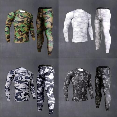 Mens 2 Pieces Sets Cycling Compression Sportswear Clothing Male Breathable Gym Running T-Shirt Tights Training Suit