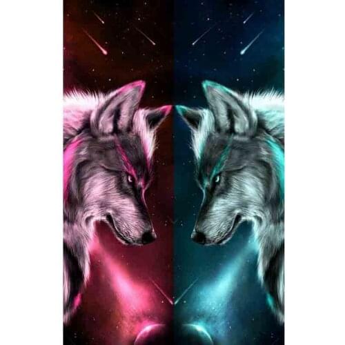 Dpsupr Full Square/Round Drill 5D DIY Diamond Painting "Red blue wolf" Embroidery Cross Stitch Mosaic Home Decor Gift