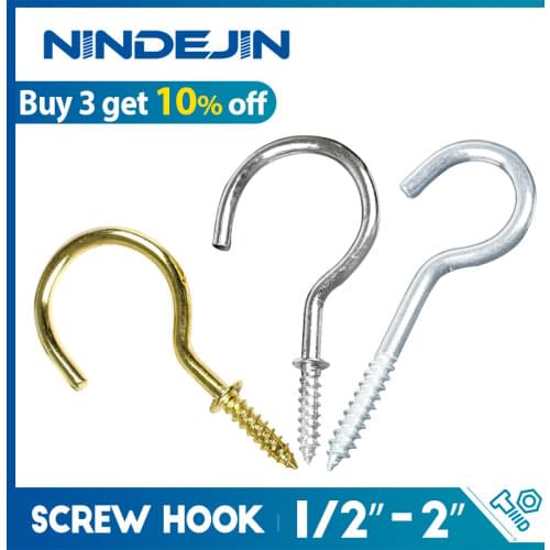 NINDEJIN 10/20/30/50pcs Cup Hook Screw Ceiling Hooks Copper Plating Galvanized Blue Zinc Plated Wall Hanging Peg Hanger Screws