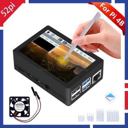 52Pi New Arrival Raspberry Pi 4 480*320 3.5 Inch Resistive Touch Screen TFT Display Monitor with ABS Case Cooling Fan Heatsinks