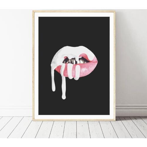 Sexy Lipstick Poster Kylie Jenner Wall Art Canvas Painting Prints Wall Pictures Lip Sense Poster Girls Room Makeup Wall Art