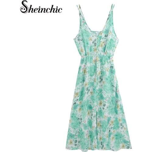 Sexy V-neck Sleeveless Printed Long Dresses for Women 2021 Summer Vacation Boho Beach Dress Female