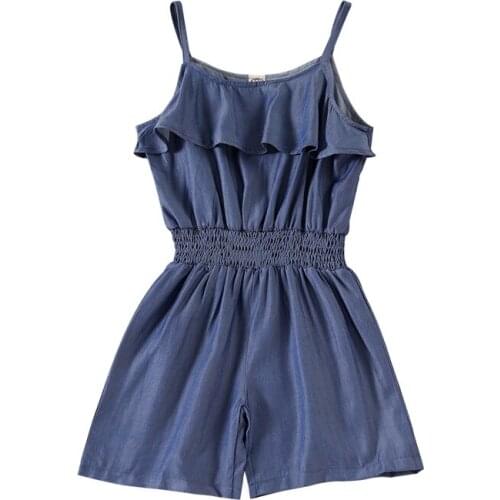 Pudcoco 2-7Y Romper Summer Baby Girls Ruffles Sleeveless Denim Sling Jumpsuit Casual Playsuit Leotard New Clothes