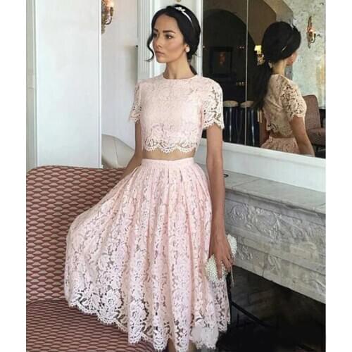 Real picture african Styles Arabic short homecoming Dresses two pieces full lace Formal Dresses for Party Evening Gowns cheap