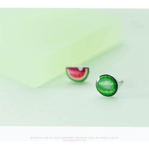 S925 Watermelon Stud Earrings Cute Lovely 925 Sterling Silver Ear Nail Fruit Jewelry For Women Girl