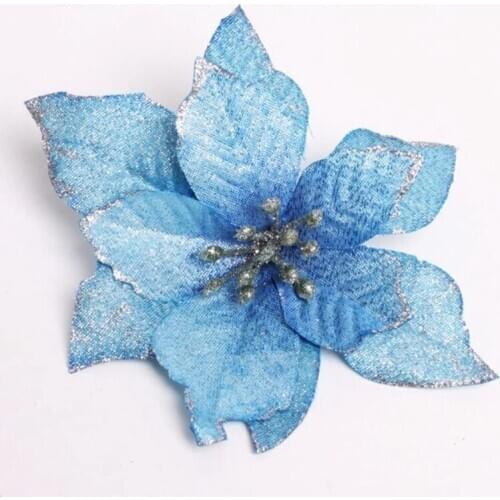Christmas Glitter 20Pcs Christmas Tree Ornament Artificial Wedding Christmas Flowers Wreaths Wedding Ornaments (BLUE)