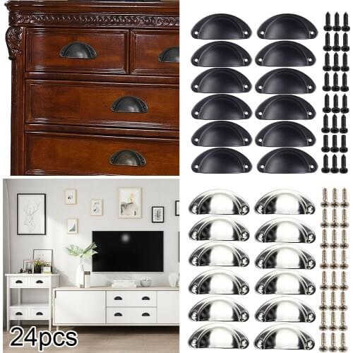 24pcs Kitchen Shell Cup Pull Door Drawer Handle Cupboard Cabinet Knobs With Screws For Mounting On Furniture Hardware Tools