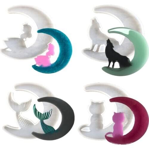 Crystal Epoxy Resin Mold Moon Pendants Casting Silicone Mold Cartoon Moon and Cat Handmade DIY Crafts Jewelry Making Tools