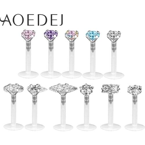 AOEDEJ 16G Shiny Zriconia Studs Earring for Girls Women Acrylic Ear Studs Purple Blue Crystal Helix Tragus Piercing Jewelry