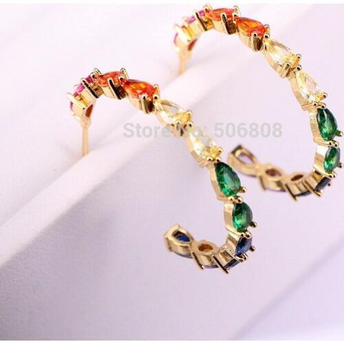4 Pairs, Zyunz Jewelry Colorful Zirconia Stud Earring For Women Round circle rainbow cz Earrings