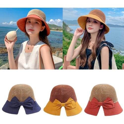 Mesh Woven Sun Hat for Women Outdoor Activities Wide Brim Breathable Sun Protection Cap Ladies Summer Beach Seashor