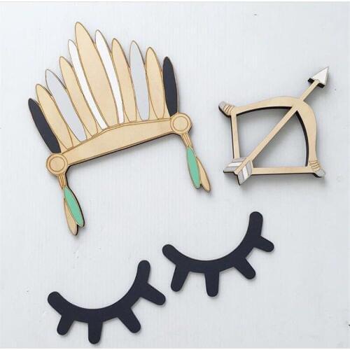 Nordic Wooden Indian Feather Crown and Wooden Eyelash Kids Room Wall Decorations Christmas Photography Props Best Gifts