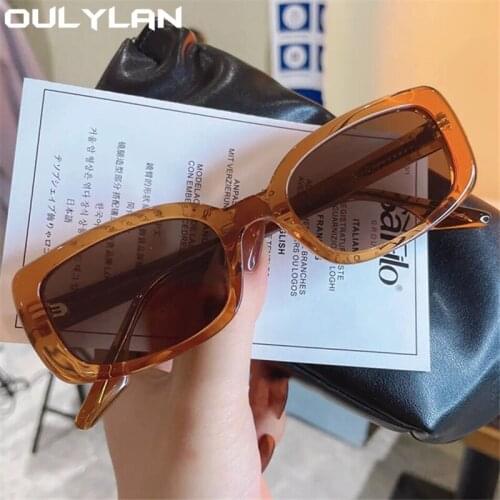 Oulylan Fashion Square Sunglasses Women Men Vintage Small Brown Sun Glasses Men Rectangle Eyewear Travel Shades UV400 Goggles