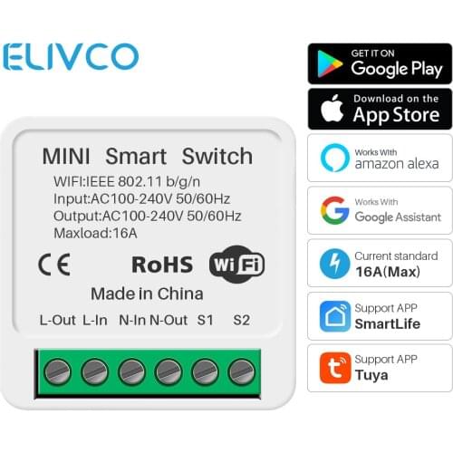 16A Smart Wifi Switch Mini DIY Module 2 Way Control Smart Home Automation Tuya Smartlife APP Control Support Google Home Alexa