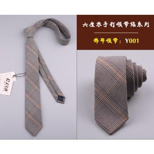 Uniform plaid striped cotton shirt small tie 6CM tie wedding stripe brown navy blue tide for men and women
