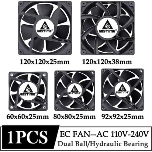 1Pcs Gdstime EC Axial Fan 60mm 80mm 90mm 120mm PC Dual Ball Brushless Fan Cooler AC 110V 120V 220V 230V 240V Computer Case Fan