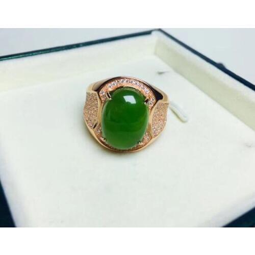 Fine Jewelry 925 Silver Inlaid Natural Jade Ring Is Simple and Generous for Men Party or Anviersary