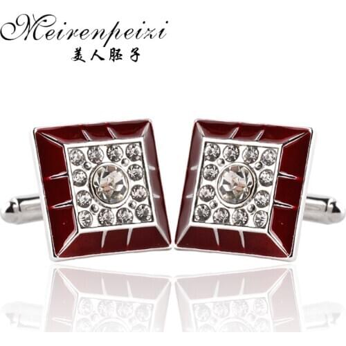 1 Pair Jewelry High Quality Brand Design Silver Plated Crystal Rhinestone Cufflinks Men Wedding Cuff Links Shirt Button Gift