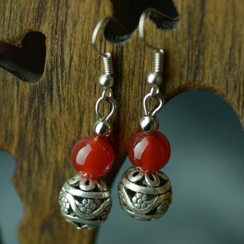 Fashion vintage dangle earrings,Tibetan Silver plated ethnic earrings,old fashioned stone earrings