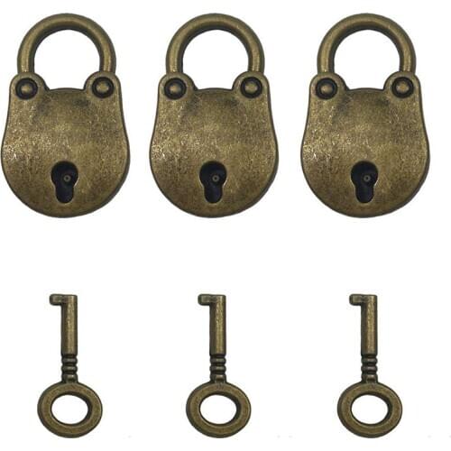3 pcs Vintage Antique Style Mini Bear Head Archaize Padlocks Key Lock with Keys Bronze