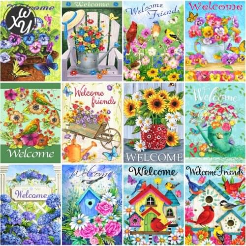 Diamond Painting Welcome Home Diamond Art Flowers Diamond Mosaic Full Diamond Embroidery Drills Cross Stitch Kits for Home Decor