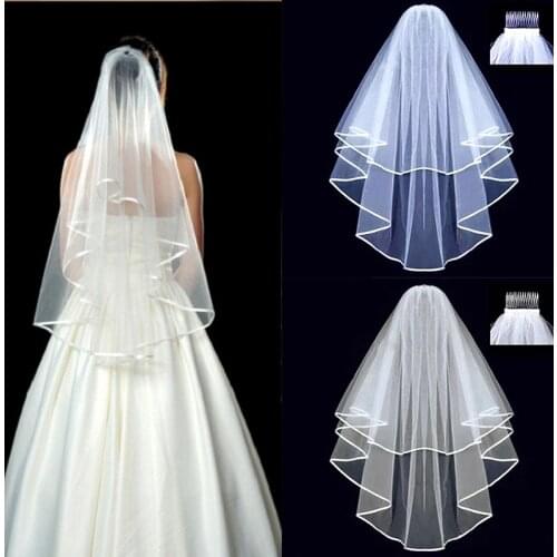 White Bride Veil Simple Short Tulle Wedding Veils Two Layer With Comb White Ivory Bridal Veil for Marriage Party Decorations