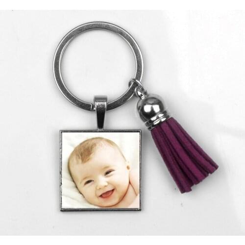 Personalizeds photo pendant custom keychain Square your baby photo children mom dad grandparents team like a family gift gift