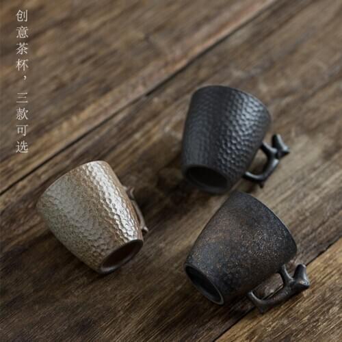 Chinese-style Teacup Water Cup Stoneware Ceramic with 3D Dog Handle Creative Kungfu Teacup Cuisine Drinkware