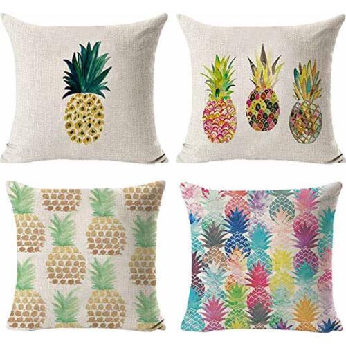 Decorative Throw Pillow Covers Pineapple Pillow Cases Cotton Linen Cushion Cover Pillowcase 18 x 18 for Couch Bed Sofa Patio Car