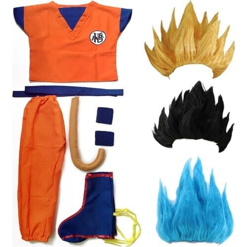 Dragon Z Clothes Suit Go ku Cosplay Costumes Top/Pant/Belt/Tail/wrister/Wig