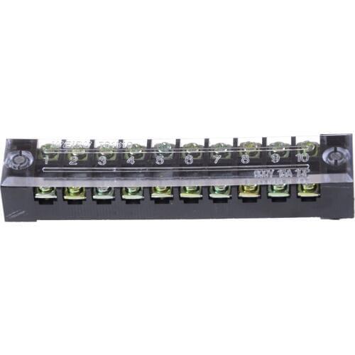 Dual Rows 10 Positions Screw Terminal Block Strip 600V 15A w Cover TB-1510 Barrier Terminal Block