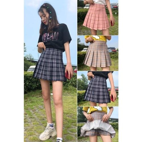Plaid Summer Women Skirt High Waist Stitching Student Pleated Skirts Women Cute Sweet Girls Dance Mini Skirt plaid skirt