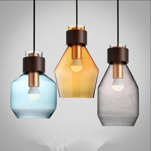 Copper lamp Modern Industrial chandelier suspension for Restaurant Bedroom stained glass Home Deco lighting
