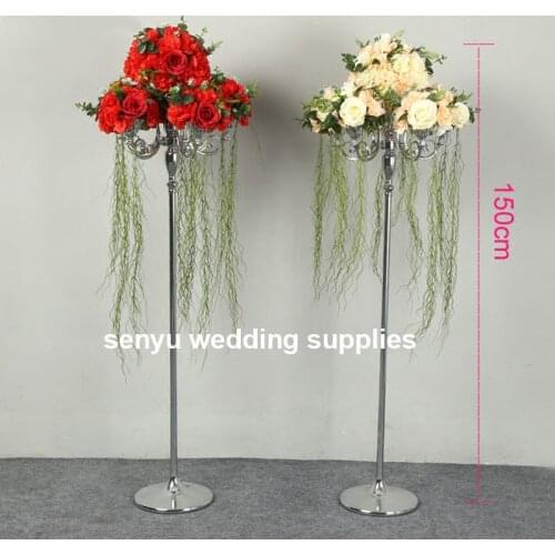 Wedding banquet occasion metal candelabra 1.2m/1.4/1.5m tall gold floor standing candlestick centerpiece with flower bowl se0693
