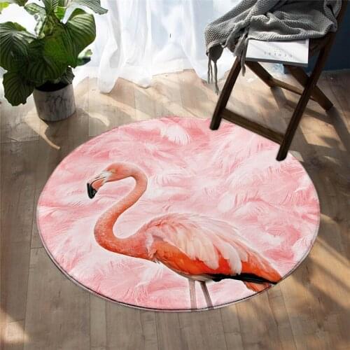 Fashion Flamingos Round Carpet 3D Cute Animal Bird Area Rugs for Bedroom Pink Fur Non-slip Floor Mat Tropical for Girl Play Mat