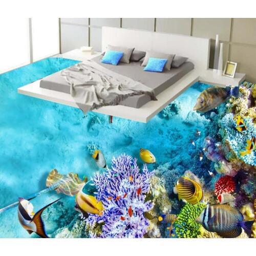 Sea world PVC waterproof floor Custom Photo self-adhesive 3D floor Home Decoration 3d floor painting