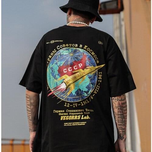 2021 Summer Earth Rocket Print T-Shirt Men Fashion Hip Hop Streetwear Cotton Top Tee Male Harajuku Casual Short Sleeve Tshirts