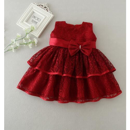 2017 New Lace Baby Girl Baptism Dress Red Infant Princess Dresses For Formal Occasion 1 Year Birthday Dresses Ceremonial Garb