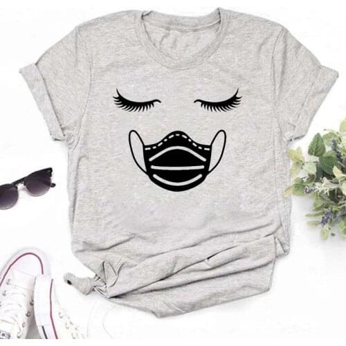 New Eyelash with Mask Printing T Shirt Summer Women Short Sleeve Leisure Tops Tees Casual Ladies Female T Shirts Woman Clothes