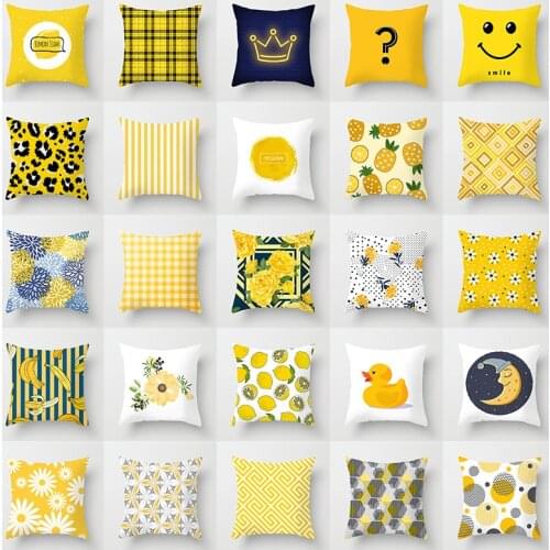 New Yellow Cartoon Geometric Personality Nordic Style Home Decoration Polyester Pillow Cover