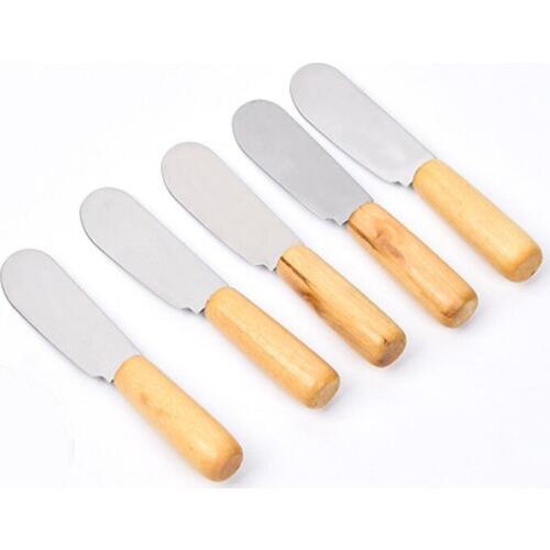 200pcs/lot New arrival Stainless Steel Cutlery Butter Spatula Wood Handle Butter Knife Cheese Dessert Jam Spreader
