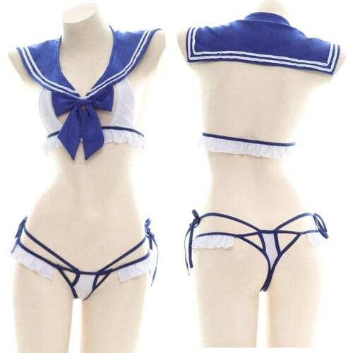 Wholesale Japanese Cosplay Open Chest Bow Pajamas Sailor Suit Womens Private JK Uniform Tube Tops&Panties Sexy Lingerie Set