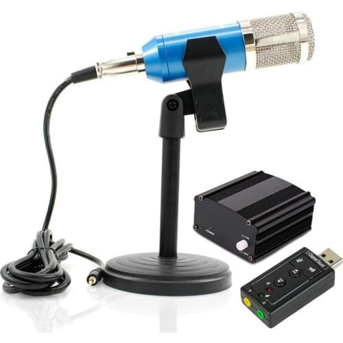 Professional BM 800 Condenser Microphone+48V Phantom Power+USB Sound Card Studio for Computer